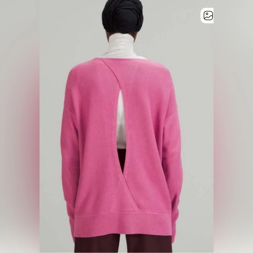 lululemon cashmere blend cashlu crossover pink open back sweater